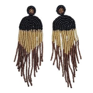Iridescent Black Rice Beads Chandelier Earrings Bohemian Ear Jewelry Boho